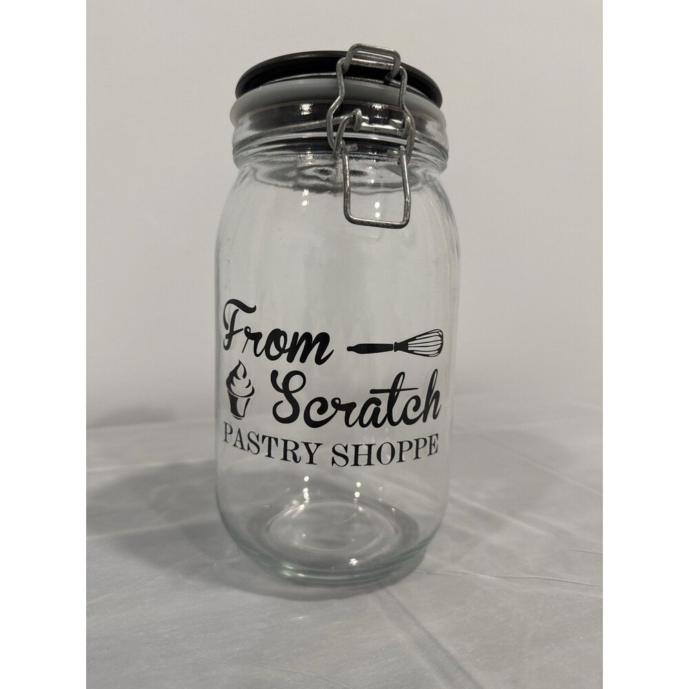 From Scratch Pastry Shoppe Glass Canister Jar Clamp Lid Bakery Kitchen Decor